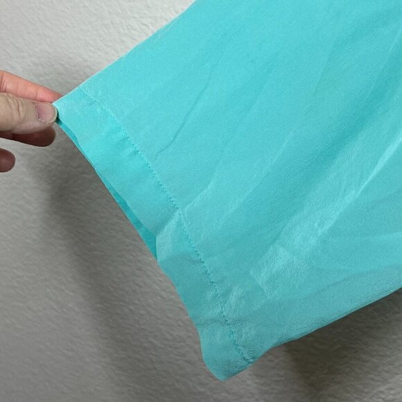 Vintage V Sierra Mejico 100% Pure Silk Open Floral Applique Teal Cover Size L - Picture 4 of 6